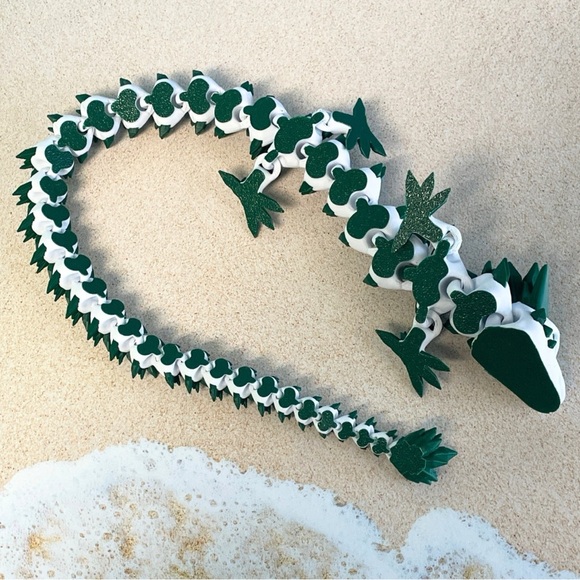 3D Printed Articulated Dragon Green/White 21" - Picture 10 of 12
